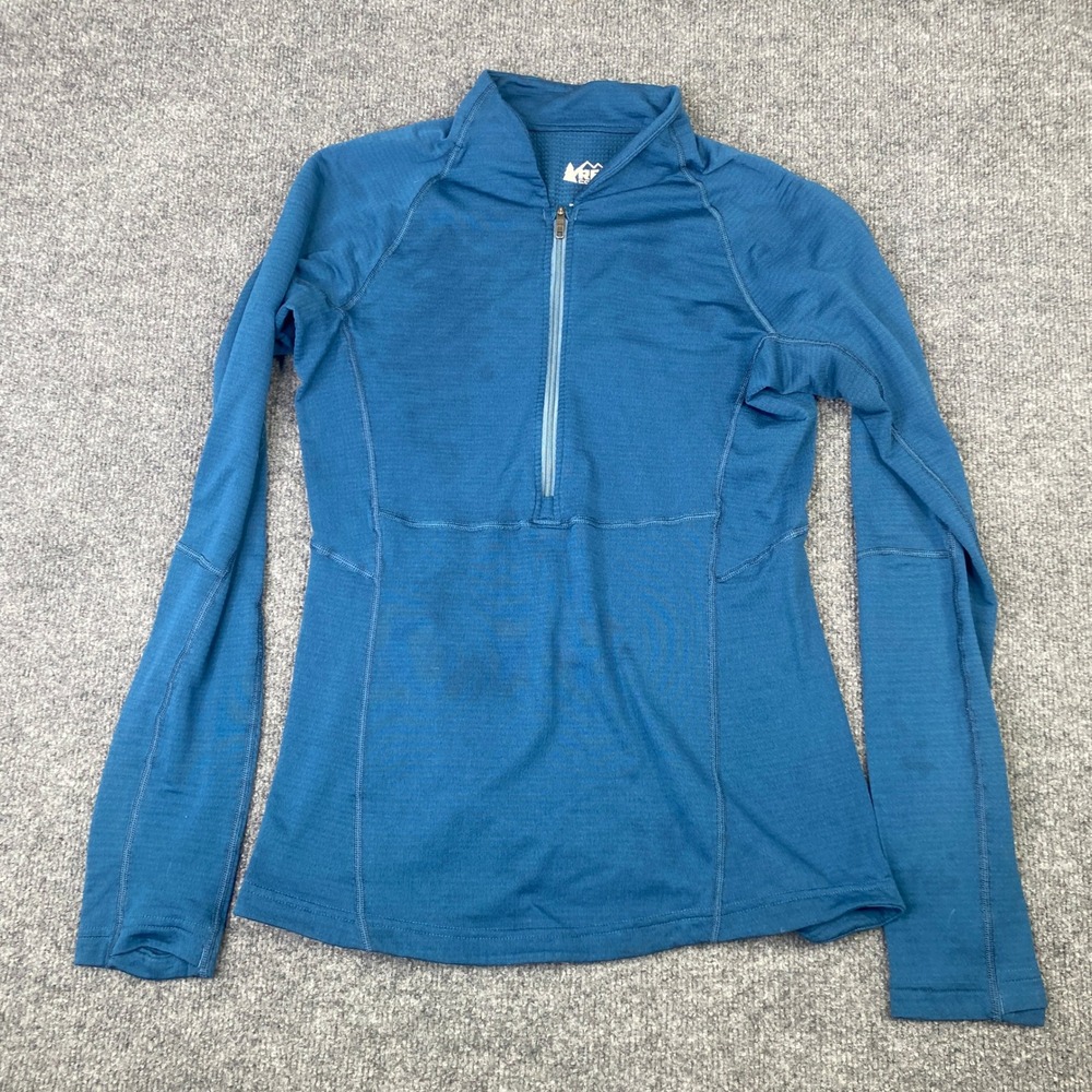 REI Co-op Womens Blue Quarter Zip Pullover Long Sleeve Grid Fleece Top Medium